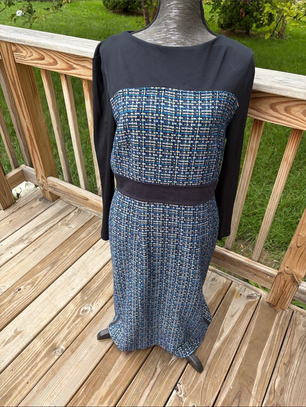 Boss Danopus Tweed Dress featuring a blue textured tweed body
